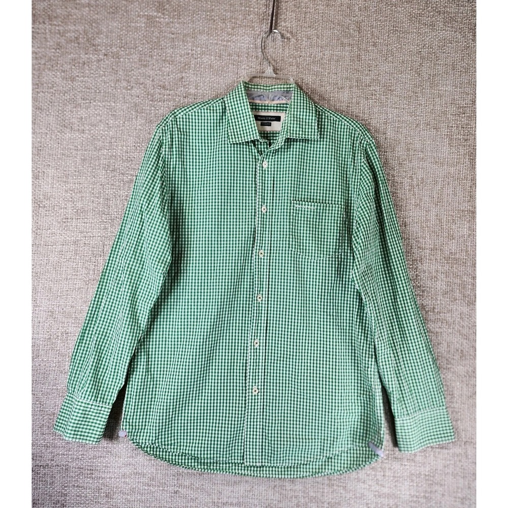 Marc O'Polo Long Sleeve Shirt Mens Large 41/42 Green Gingham 100% Cotton